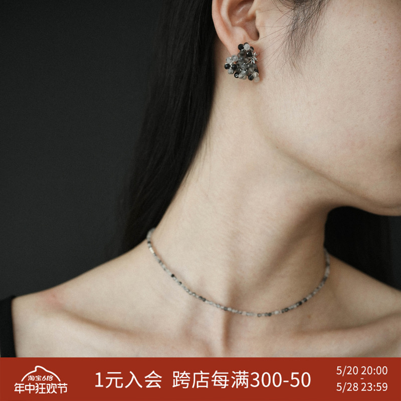 L.Bardeen天然黑发石彩色串珠纯银项链女2024新款小众设计感颈链