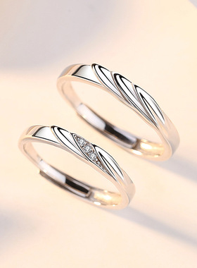 天使之翼情侣戒指纯银情侣对戒百搭简约翅膀饰品韩版创意开口指环