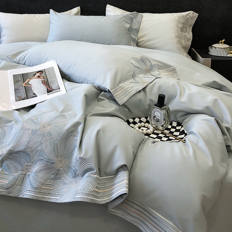 四件套140支匹马棉刺绣轻奢简约