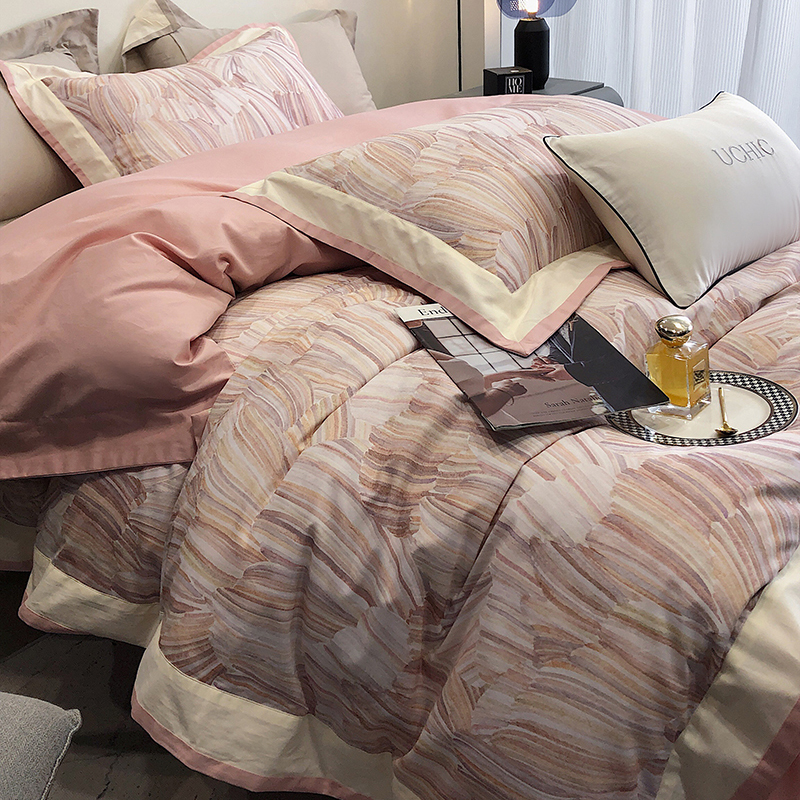 四件套高端长绒棉磨毛印花轻奢