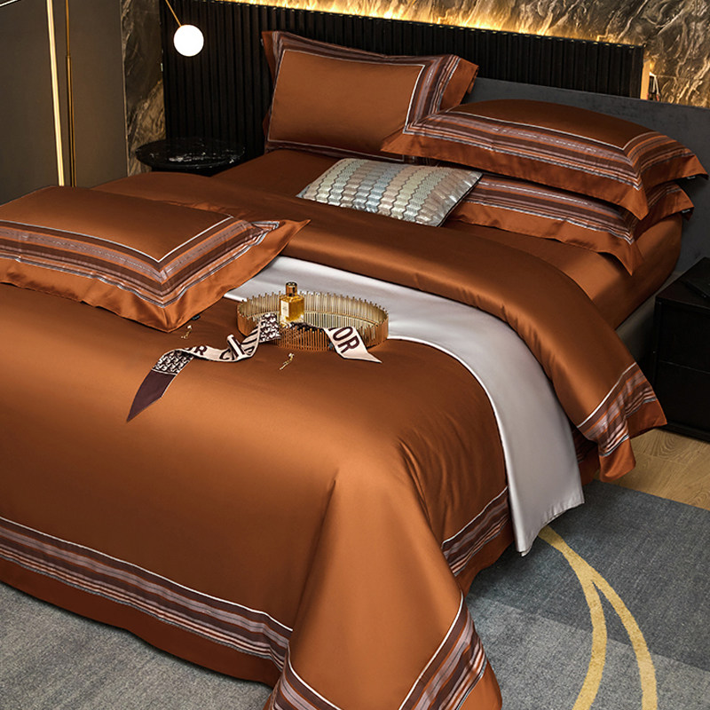 轻奢高端140支长绒棉四件套全棉纯色拼接提花被套别墅样板间床品,床上用品,床品套件/四件套/多件套,淘宝优惠券,粉丝福利购,淘宝优惠卷