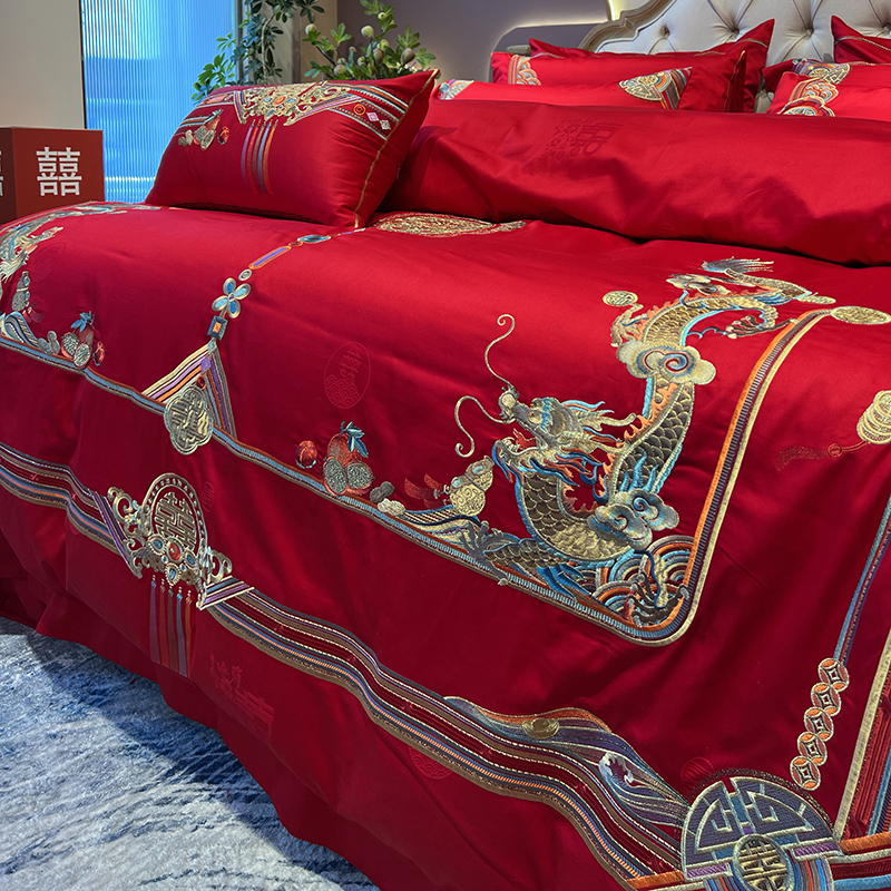 鑫山140支长绒棉婚庆刺绣四件套