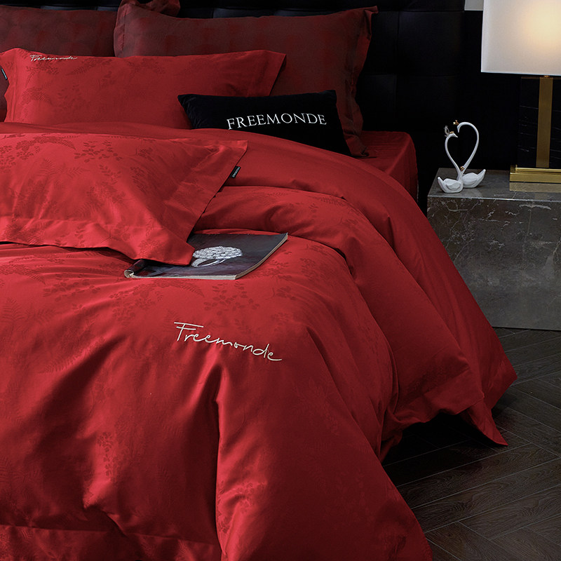 轻奢高级感100S长绒棉四件套全棉提花被套床单婚庆样板间床上用品,床上用品,婚庆床品套件,淘宝优惠券,粉丝福利购,淘宝优惠卷