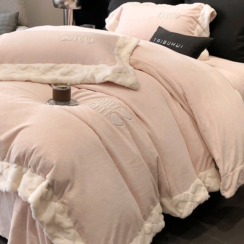 轻奢高端保暖牛奶绒四件套兔毛绒刺绣被套床单冬季加厚亲肤床品,床上用品,床品套件/四件套/多件套,淘宝优惠券,粉丝福利购,淘宝优惠卷