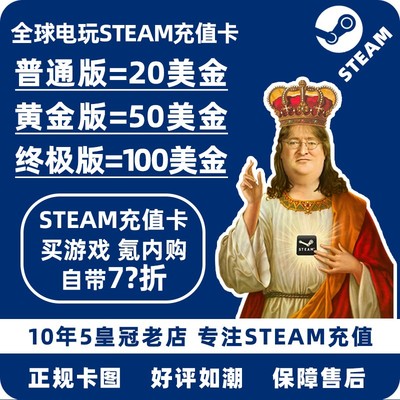 【自动发货】S3304GB美国区Steam卡图游戏余额虚拟充值美金钱包卡