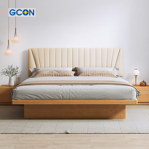 实木悬浮主卧软包床无床头床软包