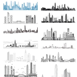 深圳广东大湾区粤港澳珠三角建筑城市剪影天际地标线描景点素材
