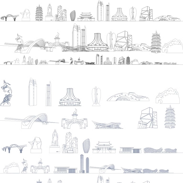 南宁柳州桂林广西景点建筑插画城市旅游剪影天际地标线条描稿素材