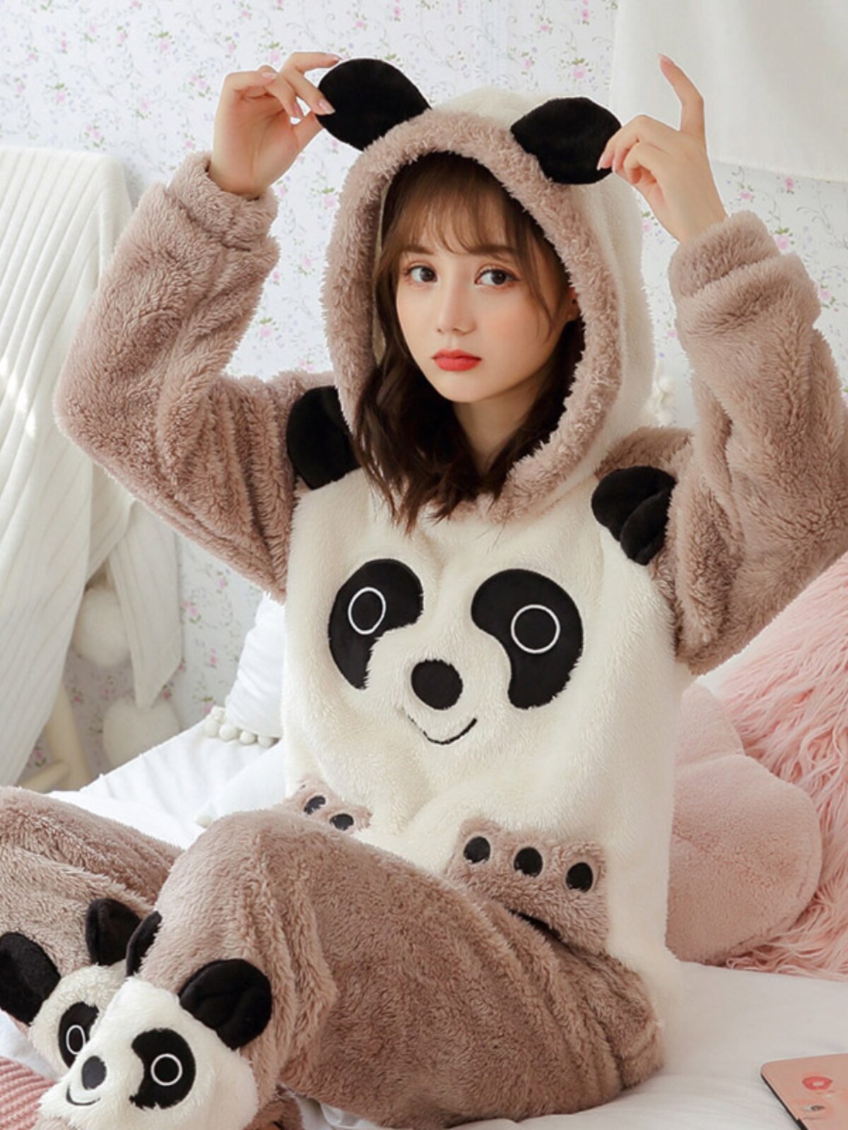 여성을위한 산호 벨벳 잠옷 겨울 플러스 벨벳 두꺼운 겨울 학생 귀여운 느슨한 플란넬 스타일 가을 겨울 홈웨어 세트