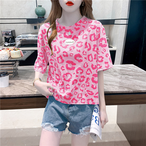 RM7249#豹纹印花短袖t恤女 夏季新款韩版ins设计感宽松洋气百搭上衣