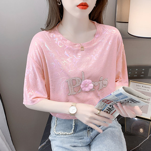 RM12599#新款夏季宽松重工烫图炫彩T恤设计感小众独特别致上衣女
