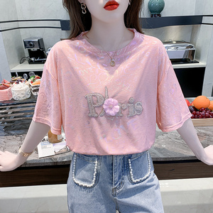 RM12599#新款夏季宽松重工烫图炫彩T恤设计感小众独特别致上衣女