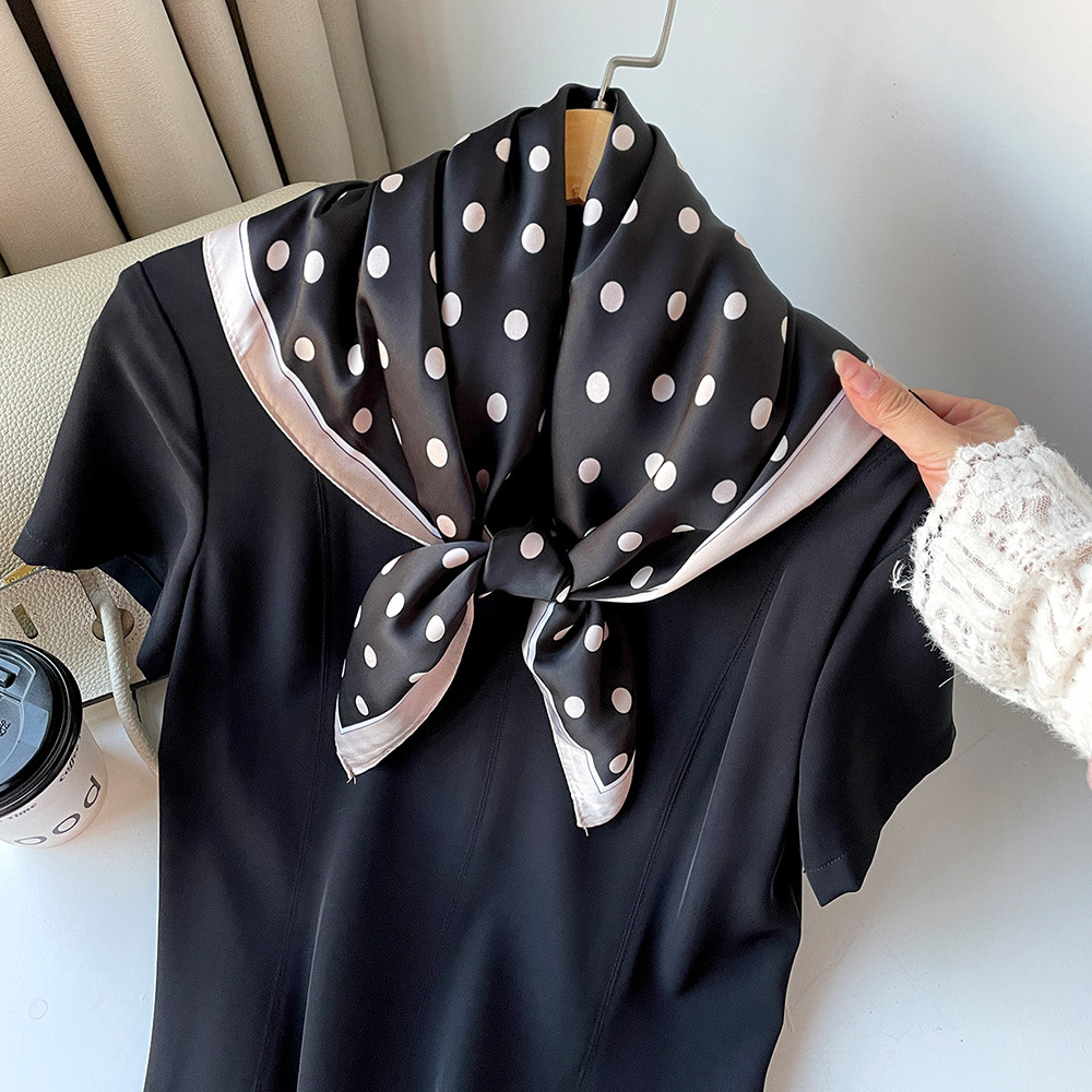 夏季薄款围巾70缎面波点丝巾女韩系时尚装饰领巾围脖服饰搭配披肩