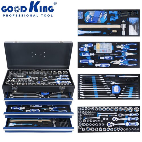 GOODKING 408件工具柜抽屉滑轨3抽72齿汽车修理机械手动工具套件