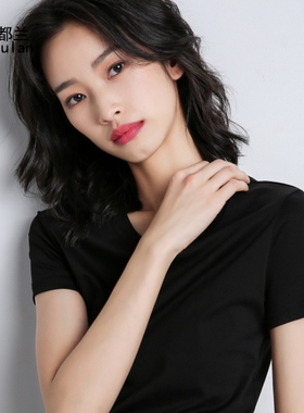 1牧都兰正肩纯棉T恤女韩版打底百搭修身自带显瘦腰线纯色上衣