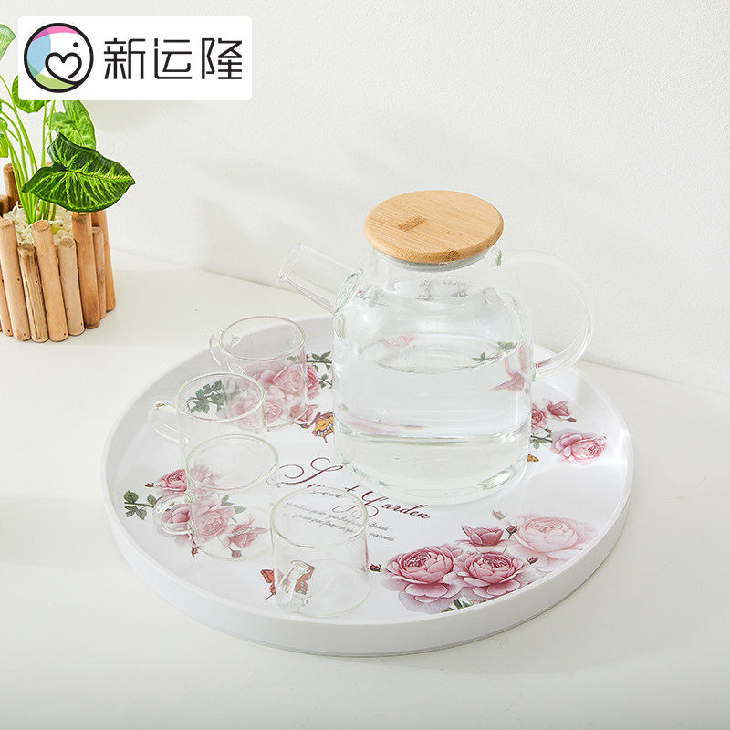 新运隆 欧式密胺圆形托盘家用客厅水果盘创意茶杯茶盘水杯田园风