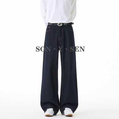 美式潮牌牛仔裤男款高个子加长裤子男秋冬加绒新款原牛直筒休闲裤