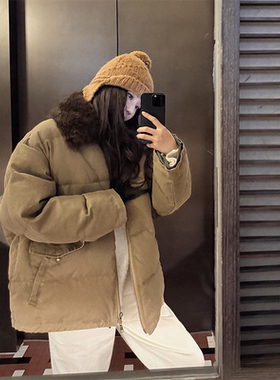 COCO ZONE 刘一一 “零下鹅绒”100棉毛绒翻领拉链鹅绒服羽绒服女
