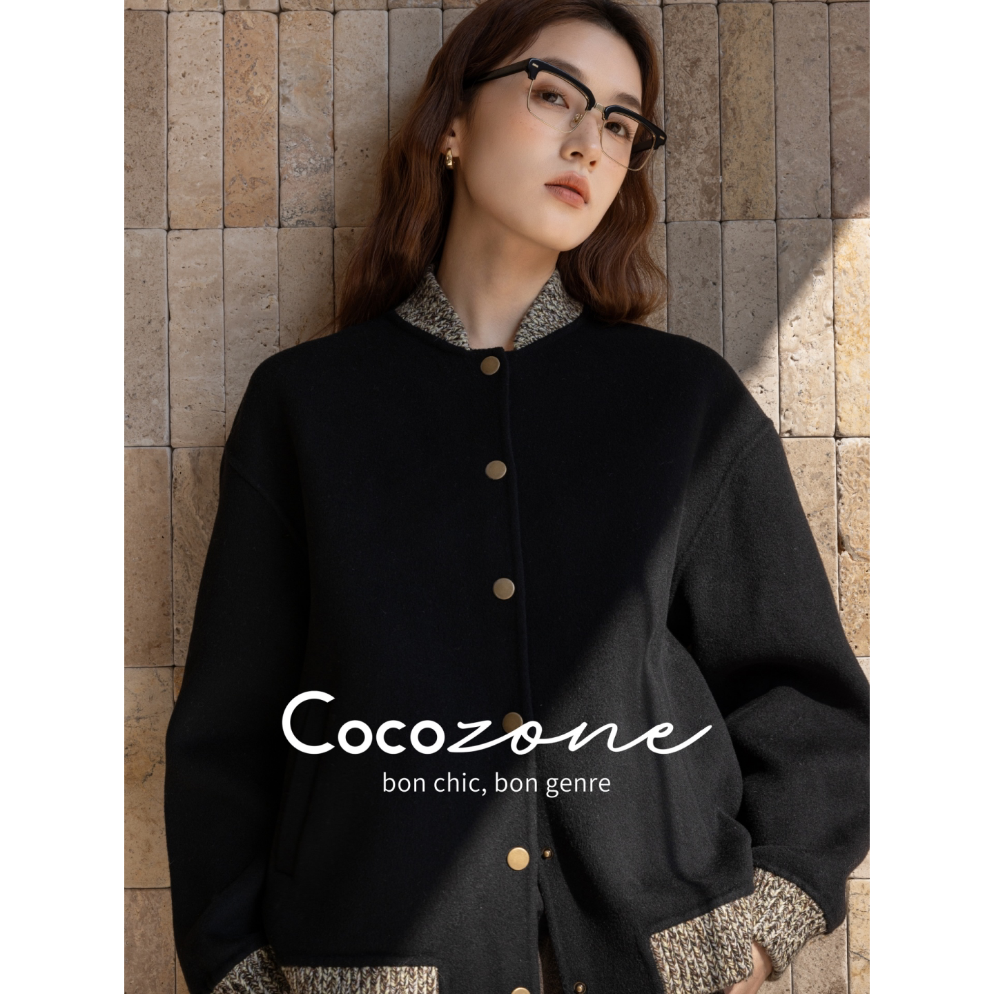 COCO ZONE 刘一一 ‘达达羊“绵羊毛混纺休闲单排扣撞色设计外套