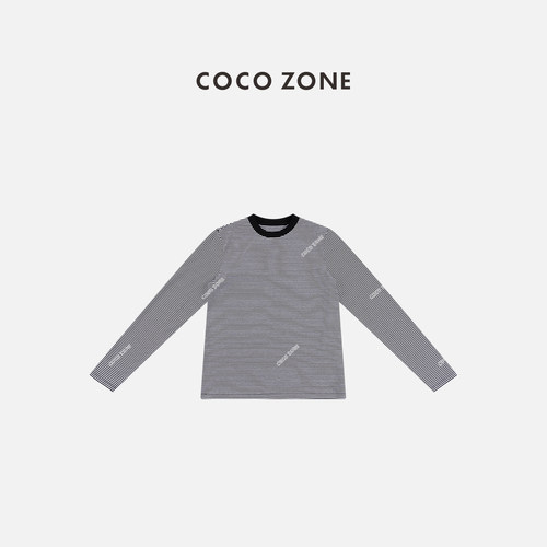 COCO ZONE 刘一一 设计感条纹长袖T恤撞色圆领显瘦上衣CC1C2303
