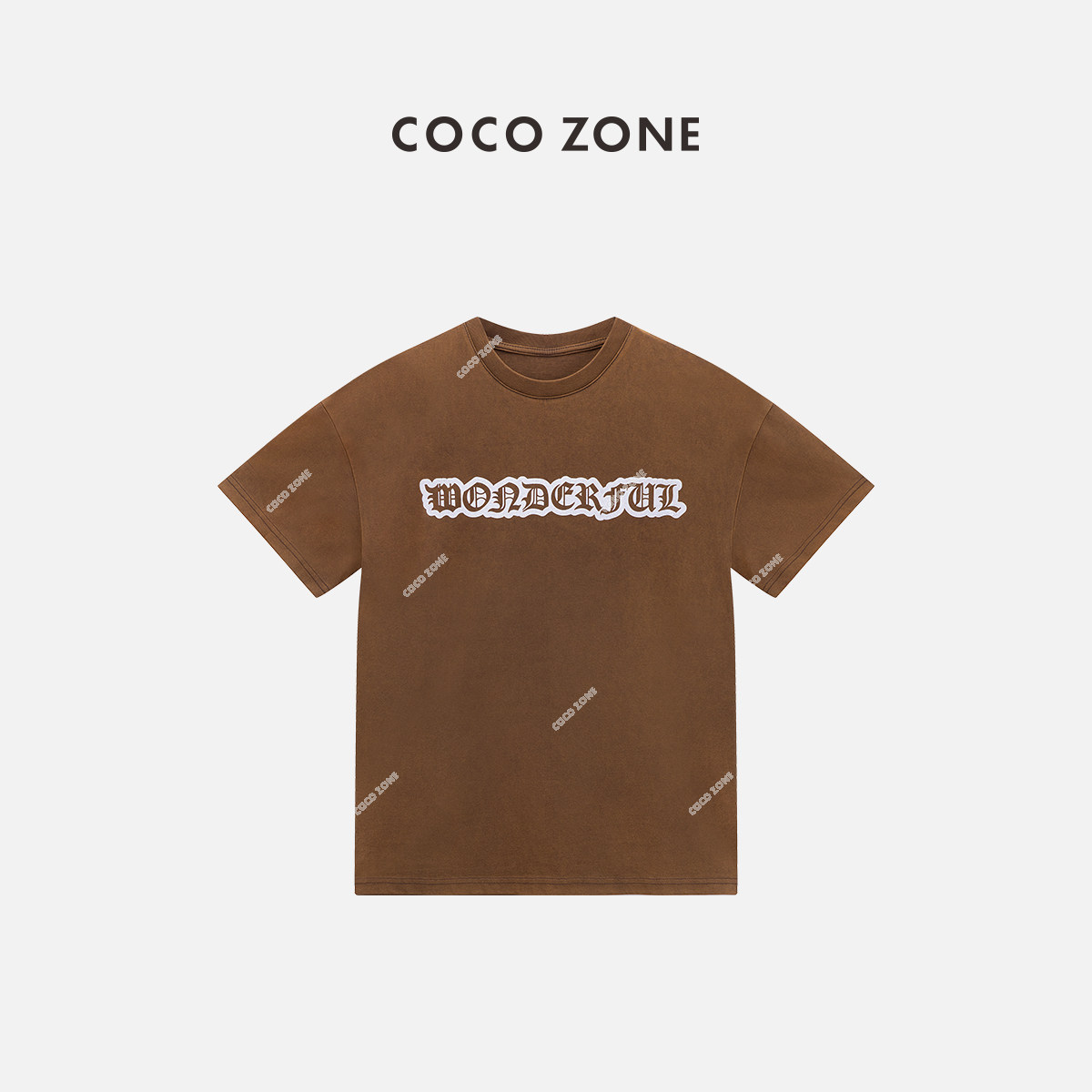 COCO ZONE 刘一一 2026夏季焦糖T100棉字母短袖T恤休闲圆领上衣女