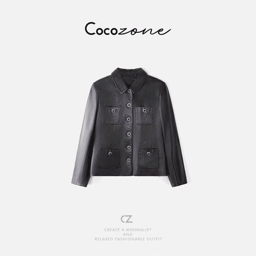 COCO ZONE刘一一香香100绵羊皮2026新款小个子复古黑色皮衣外套女
