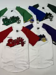 Foreign Trade Surplus Goods American-Style Basketball Single-Row Button Baseball Cardigan with Large Patch Embroidery Team Logo Raglan Sleeve Oversized T-Shirt