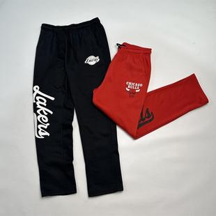 外贸尾货 小脚长裤 男士 胶印印花LOGO 直筒加绒全涤卫裤 春秋好裤