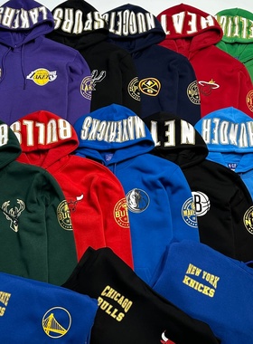 外贸尾货 原单北美篮球男士全涤连帽加绒卫衣 烫金印花大码运动衫