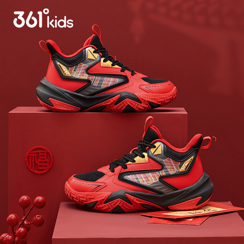 361童鞋男童篮球鞋系带儿童运动鞋软底2026春季新款红色年鞋战靴