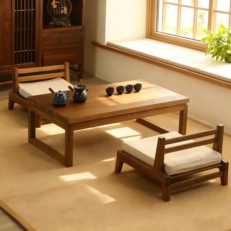 老榆木榻榻米茶桌小户型茶几实木飘窗桌子日式矮桌炕桌茶几炕几