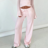 纯色针织运动休闲裤 H家欧美女装 居家日常多色可选系带低腰遛弯裤