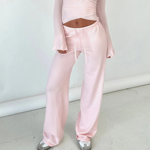 纯色针织运动休闲裤 H家欧美女装 居家日常多色可选系带低腰遛弯裤