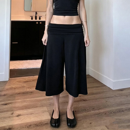 H家欧美女装 时髦松弛感翻折腰头休闲七分裤百搭居家垂感宽松中裤