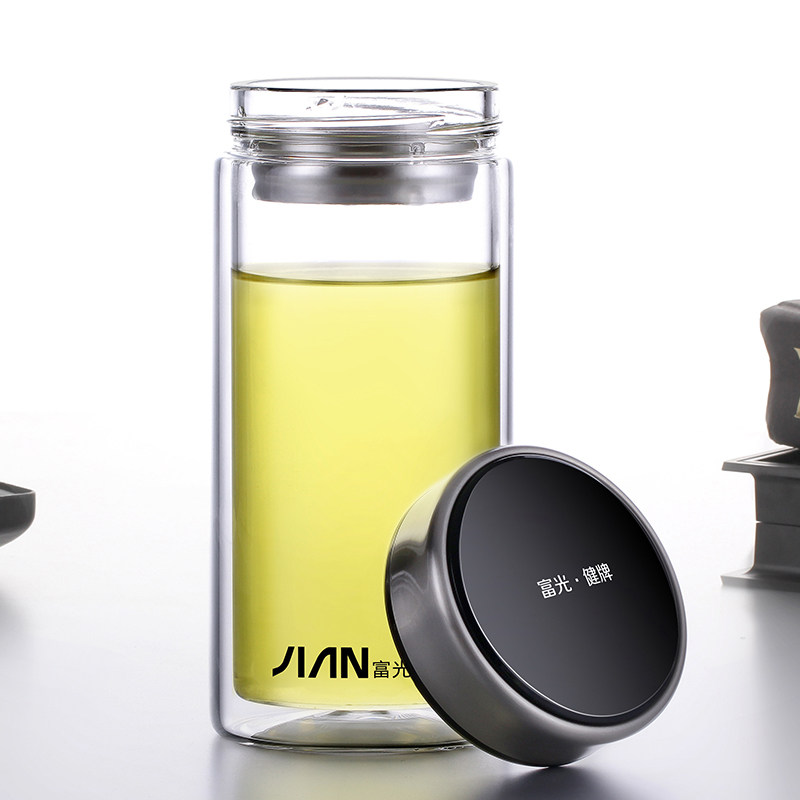 富光双层玻璃杯大容量500-700ml透明大口防漏滤网茶杯男女士杯子