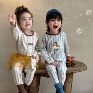 儿童睡衣男孩莱卡棉男童女童宝宝羊毛拉架秋衣秋裤内衣套装家居服