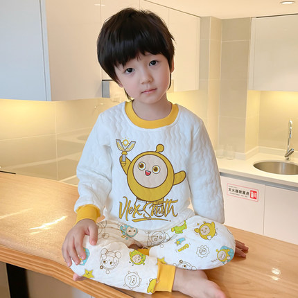 儿童睡衣秋冬款三层夹棉加厚2024新款男童女童宝宝纯棉家居服套装