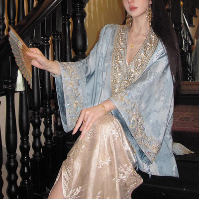 【金昭玉粹】新中式人丝提花重工珠绣交襟外套女上衣早秋新品