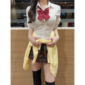 显瘦上衣格 女JK制服学院风白色衬衣修身 纯欲辣妹收腰长袖 衬衫