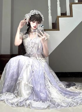 紫色蝴蝶芭蕾风lolita裙洋装洛丽塔上衣半裙套装优雅蕾丝公主