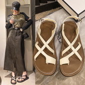 凉鞋 沙滩凉拖 交叉带休闲度假法式 女外穿平底软底套趾2025夏季 新款