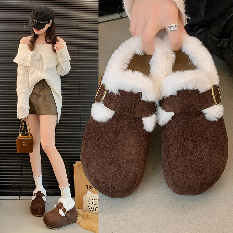 毛绒内增高勃肯鞋女2025冬季新款