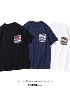 MOUNTsupply原创口袋T恤反战趣味短袖拼贴复古日潮古布非visvim