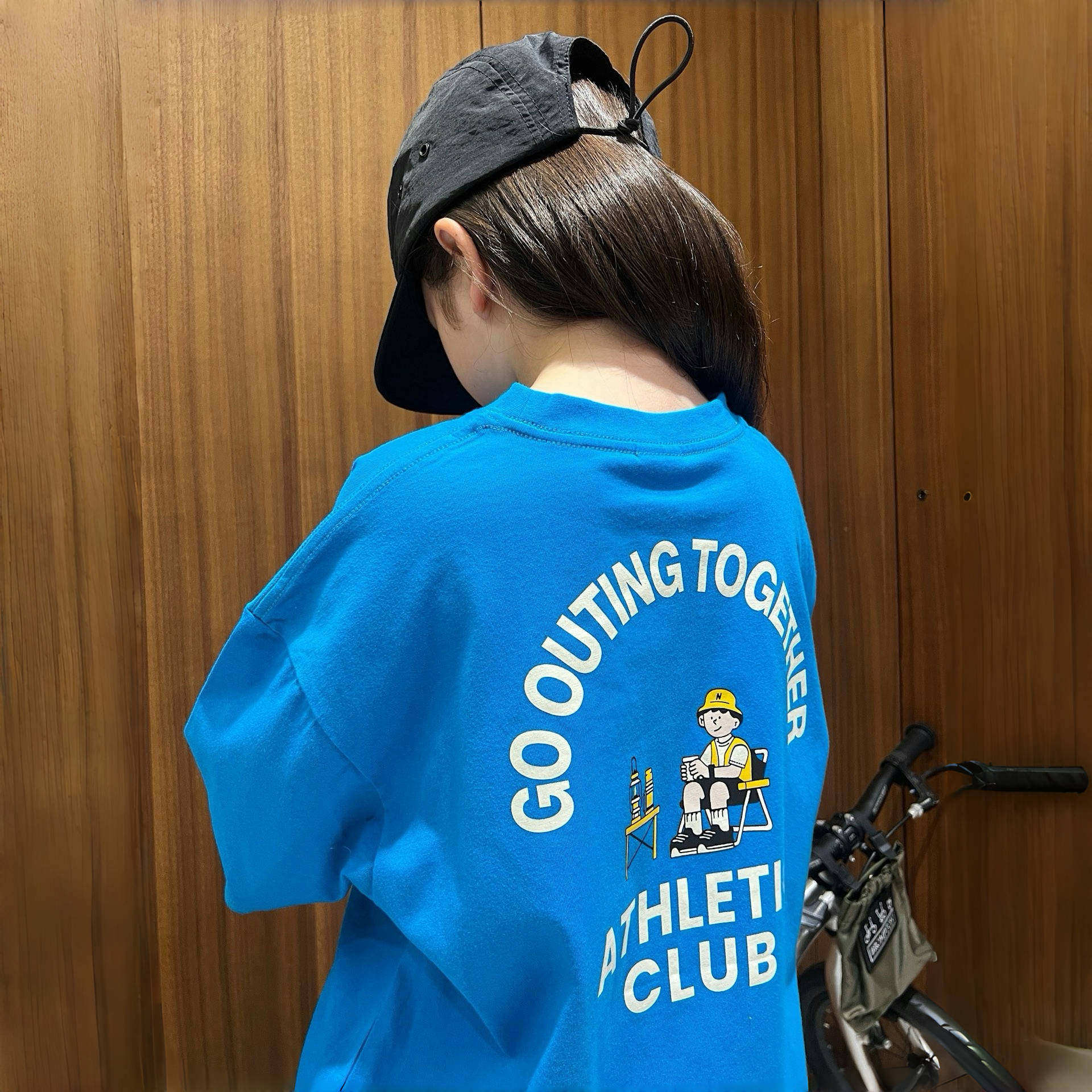 ins宝石蓝 露营风儿童短袖夏季百搭男女中大童圆领宽松休闲T恤薄
