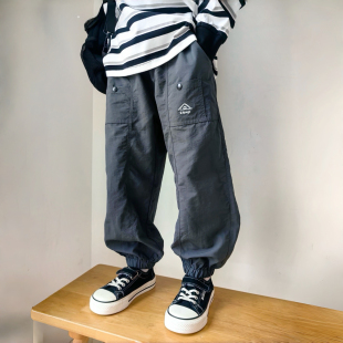 长裤 男童轻薄舒适爆软休闲运动防水工装 石灰色时髦春款 帐篷冲锋裤