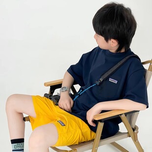 三色短袖童装夏款男女中大童山系户外休闲撞色口袋纯棉T恤透气薄