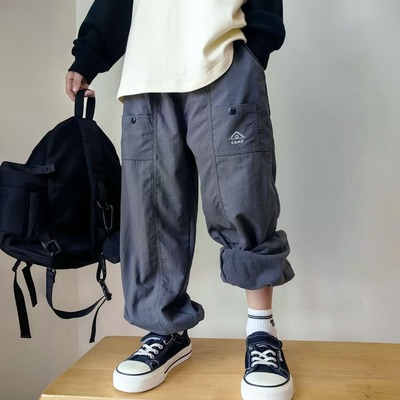 软壳加绒冲锋裤男女童运动长裤冬