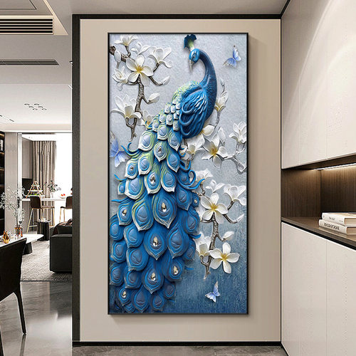 富贵吉祥孔雀现代轻奢玄关装饰画