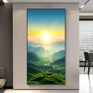 旭日东升玄关挂画现代简约入户客厅东墙装饰画日出东方写实风景画