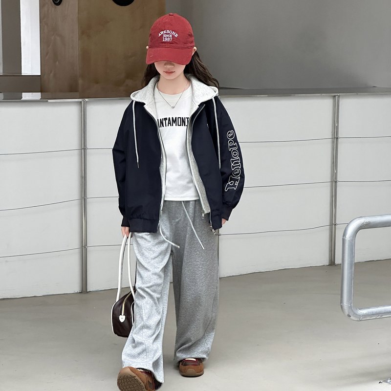 女童卡通kt猫假两件连帽外套2026秋装新款大童韩版休闲户外风衣潮